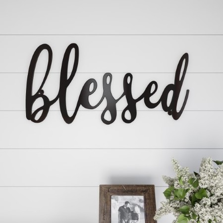 HASTINGS HOME Metal Cutout, Blessed Decorative Wall Sign, 3D Word Art Accent Décor, Modern Rustic Farmhouse 134688KBU